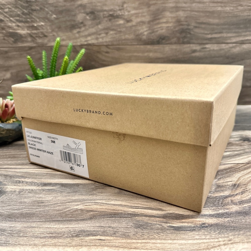 NIB Lucky Brand Juniffer Platform Wedge Sandal Black Dress Winter Haze 9M - Picture 12 of 12